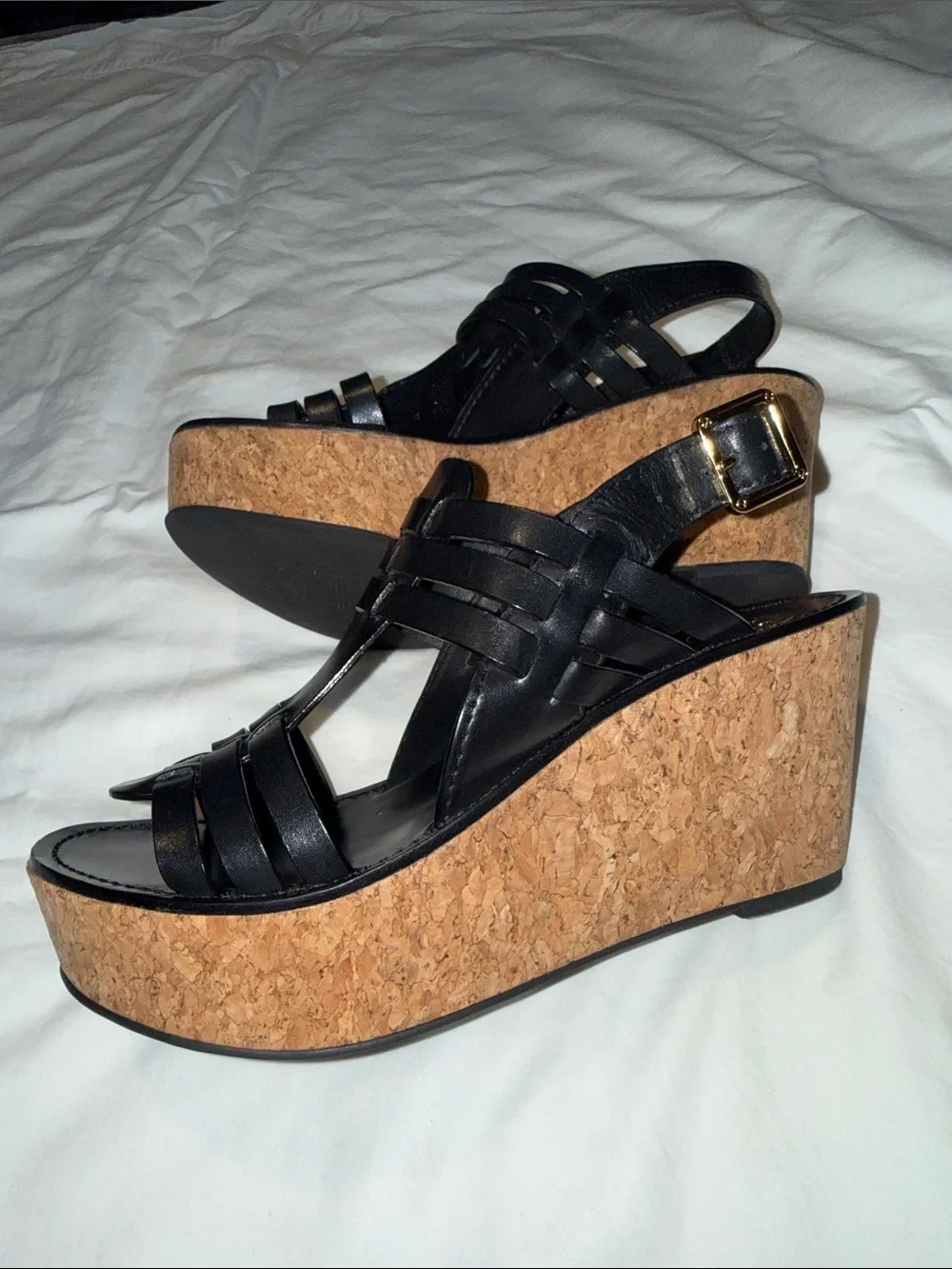 Tory Burch Leslie Cork Heeled  Wedges Size 7 M EUC